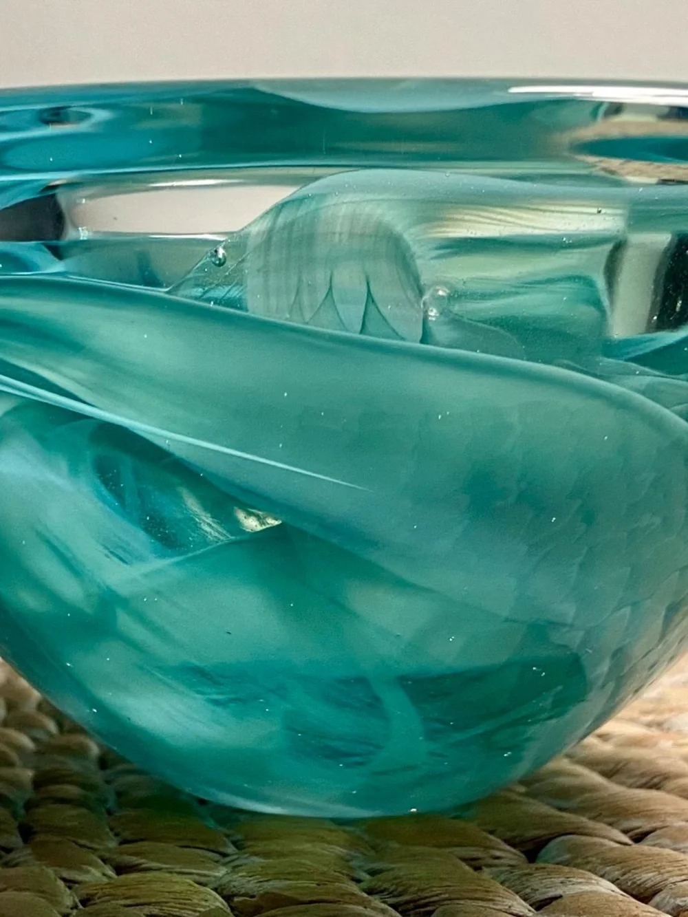 Vintage Kosta Boda Glass Atoll Anna Ehrner Aqua Green Swirl Votive Candle Holder